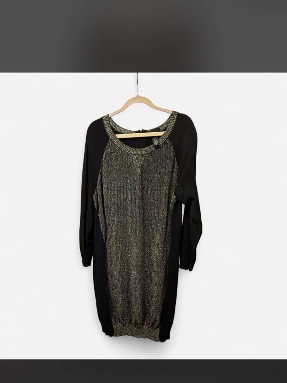 Lane Bryant Black Dress with Metallic Gold Knit Front